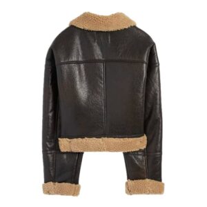 Women’s Faux Shearling Leather Jacket – Vintage Biker Aviator Winter Coat – Warm Lined Moto Outerwear – Stylish PU Leather Flight Jacket 3