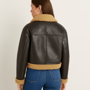 Women’s Faux Shearling Leather Jacket – Vintage Biker Aviator Winter Coat – Warm Lined Moto Outerwear – Stylish PU Leather Flight Jacket 4