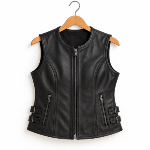 Women’s Leather Motorcycle Vest Premium Cowhide, Stylish Biker Fashion, Gun Pocket, Classic Sleeveless Rider Look 7