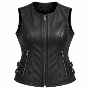 Women’s Leather Motorcycle Vest Premium Cowhide, Stylish Biker Fashion, Gun Pocket, Classic Sleeveless Rider Look 1