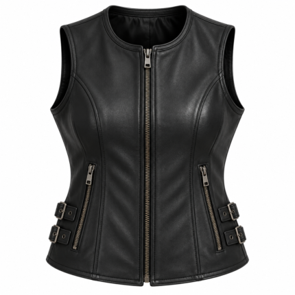 Women’s Leather Motorcycle Vest Premium Cowhide, Stylish Biker Fashion, Gun Pocket, Classic Sleeveless Rider Look