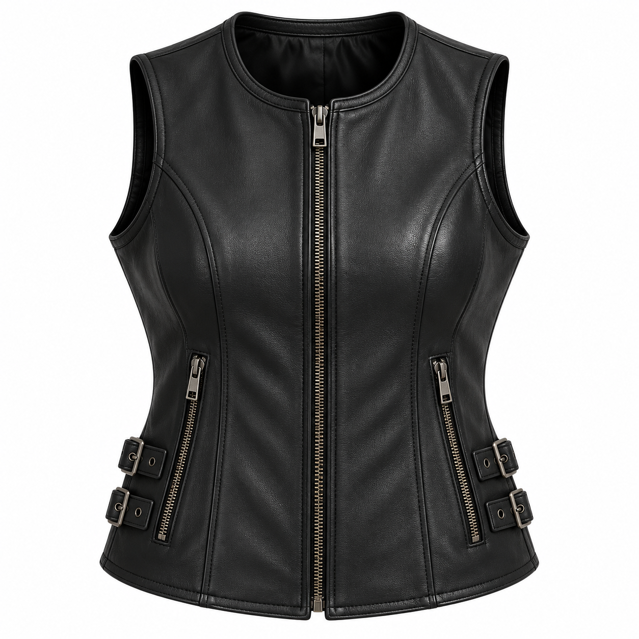Women’s Leather Motorcycle Vest Premium Cowhide, Stylish Biker Fashion, Gun Pocket, Classic Sleeveless Rider Look