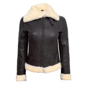 Women’s Real Leather Shearling Jacket Winter Warm Bomber Coat with Faux Fur Collar & Cuffs | Slim Fit Moto Style Outerwear for Cold Weather 3