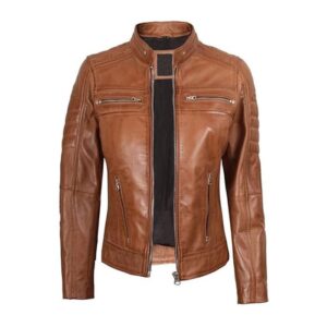 Women Faux Leather Jacket PU Slim Fit Cafe Racer Biker Jacket with Quilted Shoulders & Zipper Pockets 21
