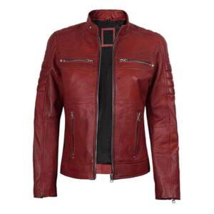 Women Faux Leather Jacket PU Slim Fit Cafe Racer Biker Jacket with Quilted Shoulders & Zipper Pockets 23