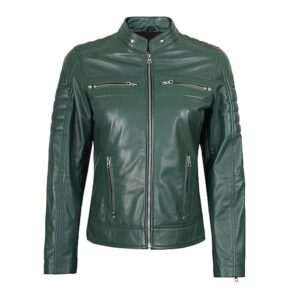 Women Faux Leather Jacket PU Slim Fit Cafe Racer Biker Jacket with Quilted Shoulders and Zipper Pockets 10