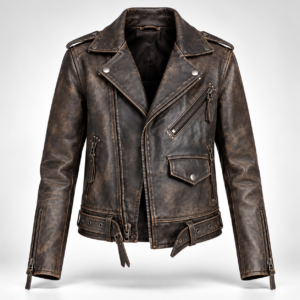 Women's Biker Vintage Motorcycle Cafe Racer Genuine Sheepskin Leather Jacket Distressed Brown 3