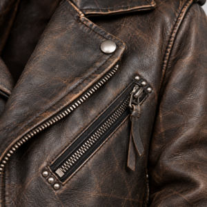 Women's Biker Vintage Motorcycle Cafe Racer Genuine Sheepskin Leather Jacket Distressed Brown 7
