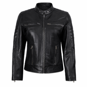Women Leather Jacket Real Lambskin Black Biker Jacket, Stylish Cafe Racer Leather Jacket with Quilted Design & Zipper Pockets 2