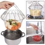 Deep Fry Basket - 304 Stainless Steel, Multi-Function Foldable Chef Cooking Basket - Flexible Kitchen Tool for Frying Food, Washing Fruits, and Vegetables