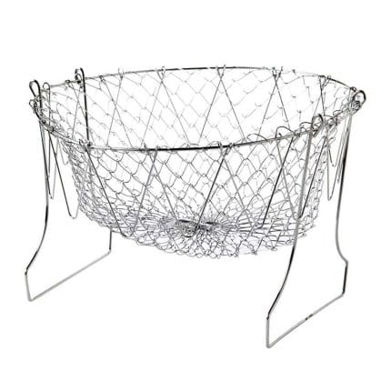 Deep Fry Basket - 304 Stainless Steel, Multi-Function Foldable Chef Cooking Basket - Flexible Kitchen Tool for Frying Food, Washing Fruits, and Vegetables