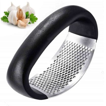 Garlic Press Rocker - Stainless Steel Garlic Mincer and Crusher, Innovative Garlic Chopper with Peeler and Scraper for Easy Garlic Crushing