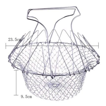 Deep Fry Basket - 304 Stainless Steel, Multi-Function Foldable Chef Cooking Basket - Flexible Kitchen Tool for Frying Food, Washing Fruits, and Vegetables