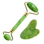 Jade Roller & Gua Sha Facial Tools Set for Puffiness & Redness Reduction – Skin Care Routine and Self-Care Gift for Men & Women – Green