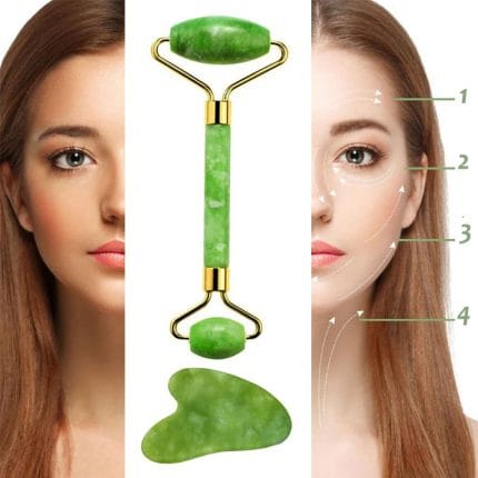 Jade Roller & Gua Sha Facial Tools Set for Puffiness & Redness Reduction – Skin Care Routine and Self-Care Gift for Men & Women – Green - Image 3