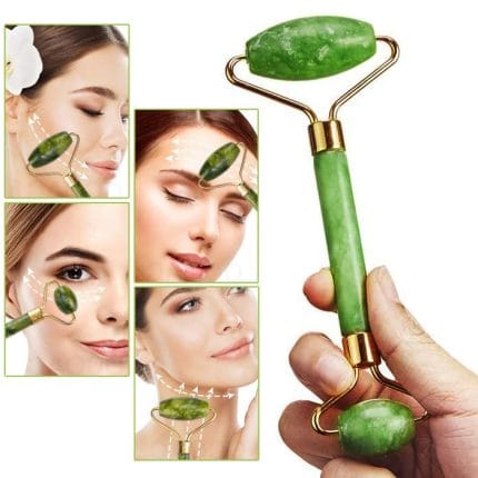Jade Roller & Gua Sha Facial Tools Set for Puffiness & Redness Reduction – Skin Care Routine and Self-Care Gift for Men & Women – Green - Image 2