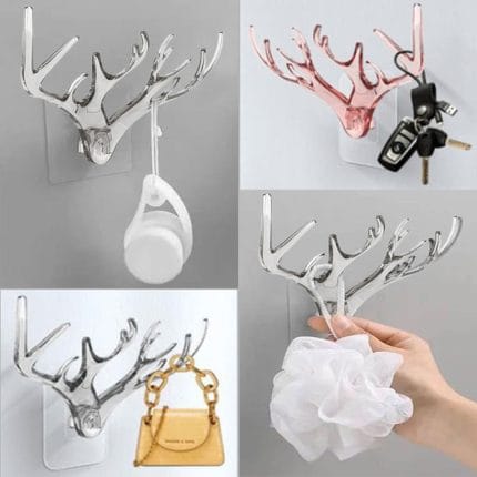 2 pcs Wall Hooks Key Holder - Decorative Deer Head Hanger Organizer Rack with Adhesive for Home, Office, Kitchen, Bathroom, and Closet - Transparent - Image 2