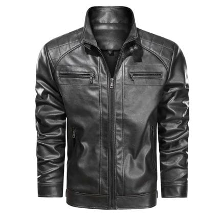 Men's Black Leather Jacket Stylish Slim Fit Biker Moto Coat, Casual & Winter Fashion Outerwear - Image 2