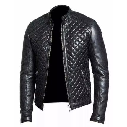 Men's Black Quilted Leather Jacket Slim Fit Biker Style Real Lambskin, Stylish & Durable Moto Outerwear - Image 2