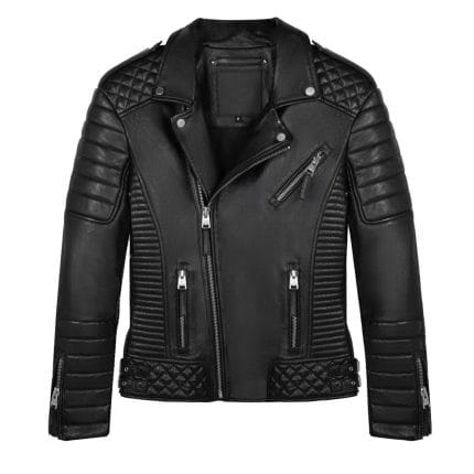 Men’s Black Genuine Leather Biker Jacket Quilted Motorcycle Style with Zipper Pockets & Slim Fit Design | Premium Real Leather Moto Jacket for Men - Image 2