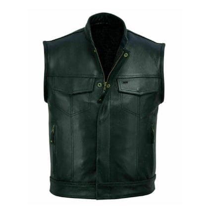 LuxHide Men’s Black Leather Motorcycle Biker Vest Club Style Riding Vest with Concealed Carry Pockets & Premium Cowhide Leather - Image 2