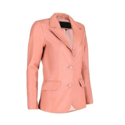 Women’s Pink Genuine Lambskin Leather Blazer Classic 2-Button Coat with Notched Lapel, Long Sleeves & Flap Pockets Soft Napa Leather Jacket for Office & Casual Wear - Image 5