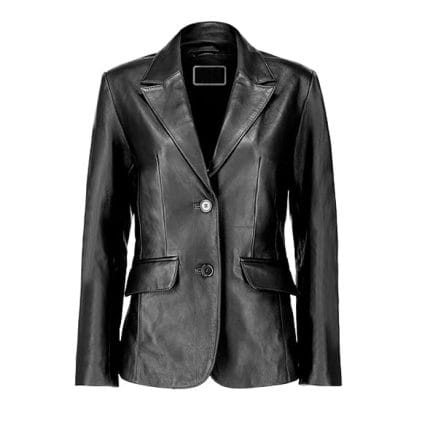 Women’s Black Lambskin Leather Blazer 2-Button Suit Jacket with Notched Lapel Genuine Leather Casual & Formal Coat for Office, Travel & Evening Wear - Image 4