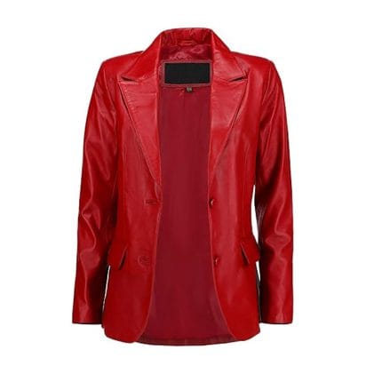 Women’s Red Lambskin Leather Blazer 2-Button Suit Jacket with Notched Lapel Genuine Leather Formal & Casual Coat for Office, Travel & Evening Wear - Image 3