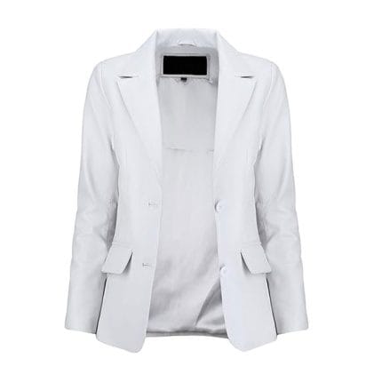 Women’s White Lambskin Leather Blazer 2-Button Suit Jacket with Notched Lapel Genuine Leather Formal & Casual Coat for Office, Travel & Evening Wear - Image 3