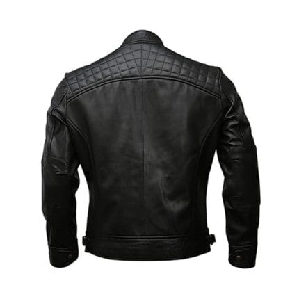 Men’s Genuine Lambskin Leather Biker Jacket Black Vintage Motorcycle Coat Diamond Quilted Cafe Racer Style Classic Slim Fit Riding Jacket - Image 3