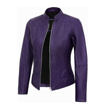 Stylish Women’s Purple Lambskin Leather Jacket Genuine Motorcycle Biker Coat with Cafe Racer Cut, Slim Fit & Soft Lining - Image 5