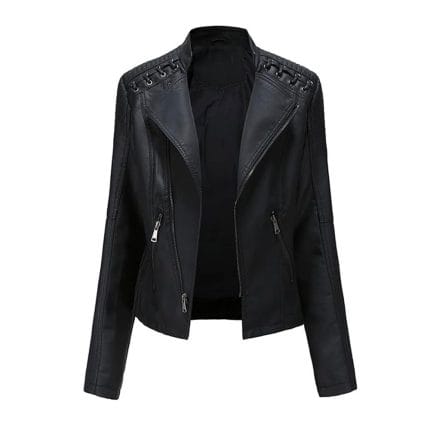 Women’s Leather Biker Jacket Moto Style Short Coat with Zip Pockets Casual Slim Fit Motorcycle Outerwear for Fashion & Riding - Image 3