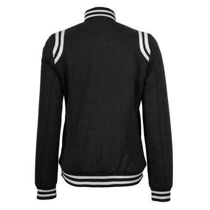 Women’s Varsity Baseball Jacket High School Letterman Bomber Style Casual Fleece Jacket with Button Closure & Pockets (Black) - Image 4