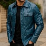 Men’s Stylish Blue Leather Jacket | Modern Slim Fit Outerwear with Premium Leather Finish | Trendy Casual & Semi-Formal Wear