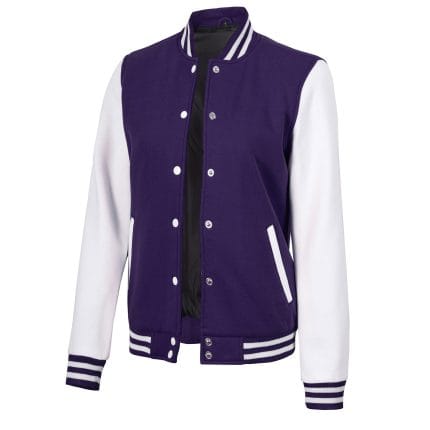 Women’s Purple and White Varsity Jacket Classic Letterman Bomber Baseball Jacket for Women | Lightweight High School & College Outerwear - Image 4