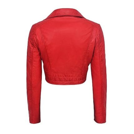 Women’s Red Cropped Faux Leather Biker Jacket – Moto Style Short Coat with Zipper Closure, Buckle Straps & Side Pockets – Stylish Casual & Party Wear Outerwear - Image 5