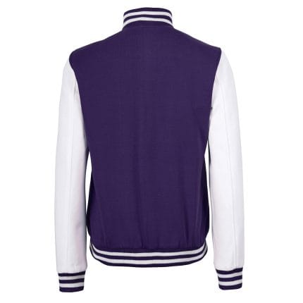 Women’s Purple and White Varsity Jacket Classic Letterman Bomber Baseball Jacket for Women | Lightweight High School & College Outerwear - Image 5