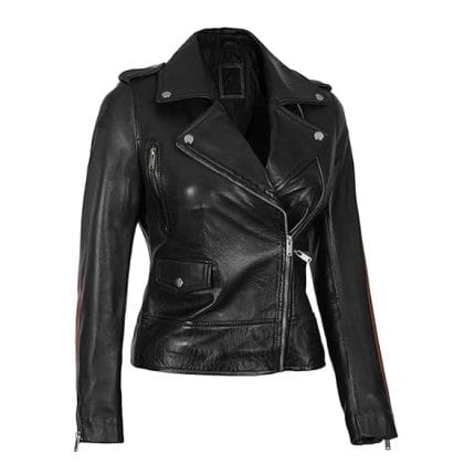 Women’s Black Faux Leather Moto Jacket Asymmetrical Slim Biker Style with Zipper Pockets & Comfortable Lining - Image 4