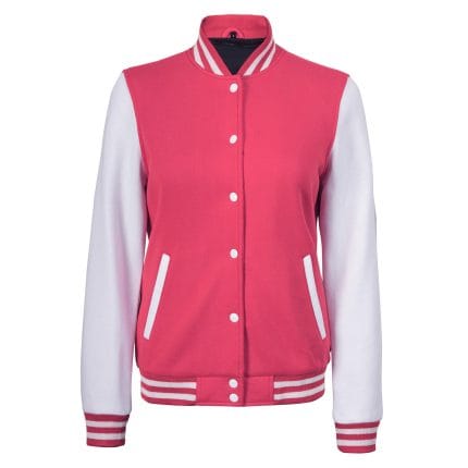 Women’s Pink and White Varsity Jacket Letterman Baseball Bomber Jacket for Women | Lightweight High School & College Style Outerwear - Image 2