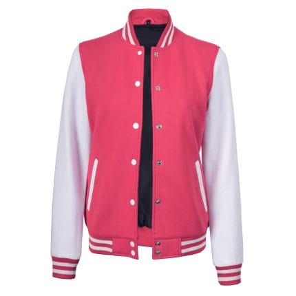 Women’s Pink and White Varsity Jacket Letterman Baseball Bomber Jacket for Women | Lightweight High School & College Style Outerwear - Image 3