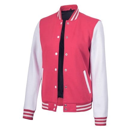 Women’s Pink and White Varsity Jacket Letterman Baseball Bomber Jacket for Women | Lightweight High School & College Style Outerwear - Image 4