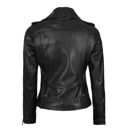 Women’s Black Faux Leather Moto Jacket Asymmetrical Slim Biker Style with Zipper Pockets & Comfortable Lining - Image 5