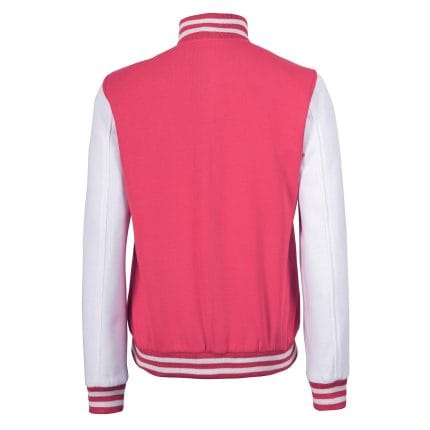 Women’s Pink and White Varsity Jacket Letterman Baseball Bomber Jacket for Women | Lightweight High School & College Style Outerwear - Image 5