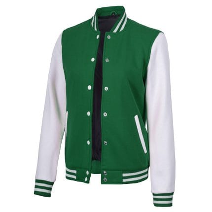 Women’s Green and White Varsity Jacket Letterman Baseball Bomber Jacket for Women | High School College Style Lightweight Outerwear - Image 4