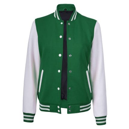Women’s Green and White Varsity Jacket Letterman Baseball Bomber Jacket for Women | High School College Style Lightweight Outerwear - Image 3
