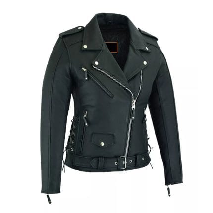 Women’s Premium Cowhide Leather Motorcycle Jacket Heavy-Duty Biker Style, Asymmetrical Zip, Adjustable Waist & Side Laces, Zip-Out Liner Classic Black Moto Riding Jacket - Image 5
