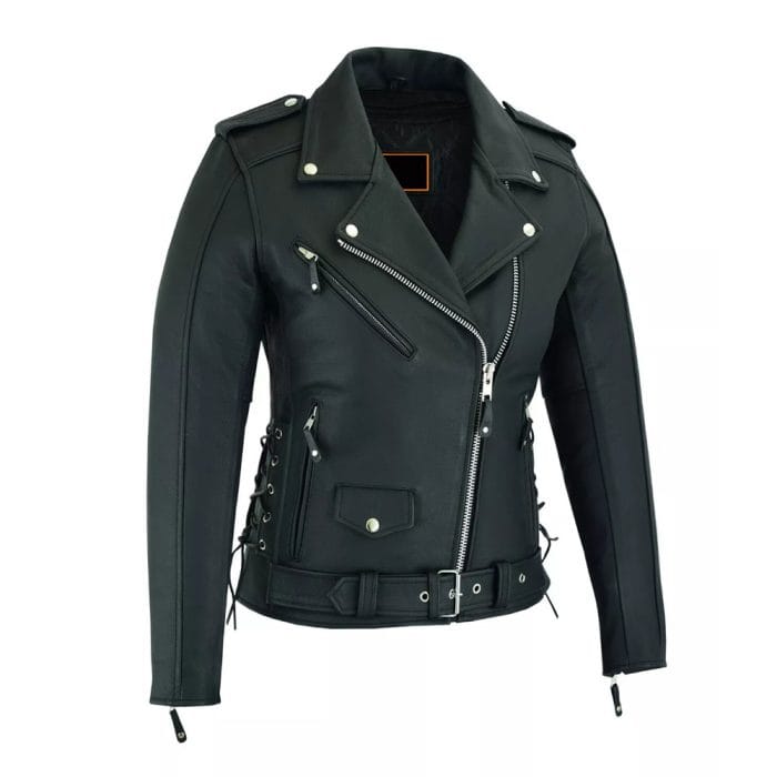 Women’s Premium Cowhide Leather Motorcycle Jacket Heavy-Duty Biker Style, Asymmetrical Zip, Adjustable Waist & Side Laces, Zip-Out Liner Classic Black Moto Riding Jacket - Image 5