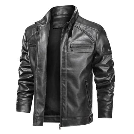 Men's Black Leather Jacket Stylish Slim Fit Biker Moto Coat, Casual & Winter Fashion Outerwear - Image 3