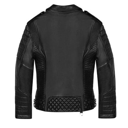 Men’s Black Genuine Leather Biker Jacket Quilted Motorcycle Style with Zipper Pockets & Slim Fit Design | Premium Real Leather Moto Jacket for Men - Image 3