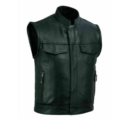 LuxHide Men’s Black Leather Motorcycle Biker Vest Club Style Riding Vest with Concealed Carry Pockets & Premium Cowhide Leather - Image 3